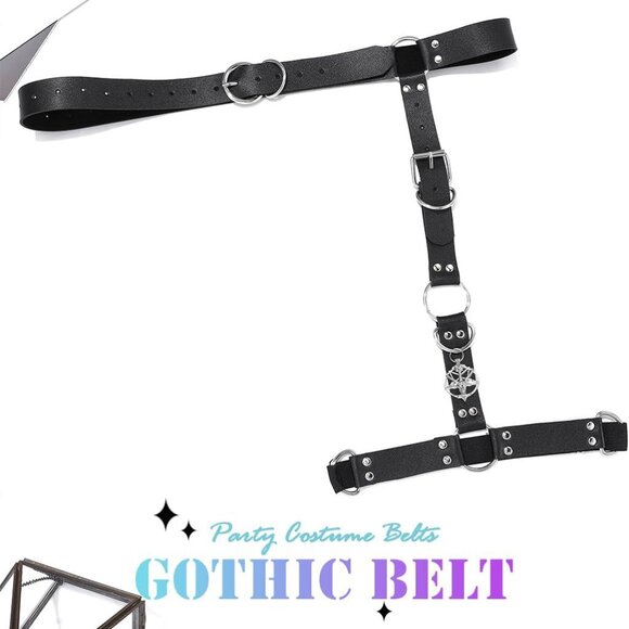 Women Punk Leather Waist and Leg Belt - Gothic Thigh Rave Accessory in Black - Picture 4 of 7
